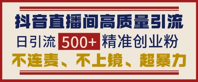 抖音直播间引流创业粉，无需连麦、不用上镜、超暴力，日引流500+高质量精准创业粉-网赚项目平台