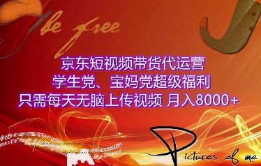 京东短视频带货代运营，学生党、宝妈党超级福利，只需每天无脑上传视频，月入8000+【仅揭秘】-网赚项目平台
