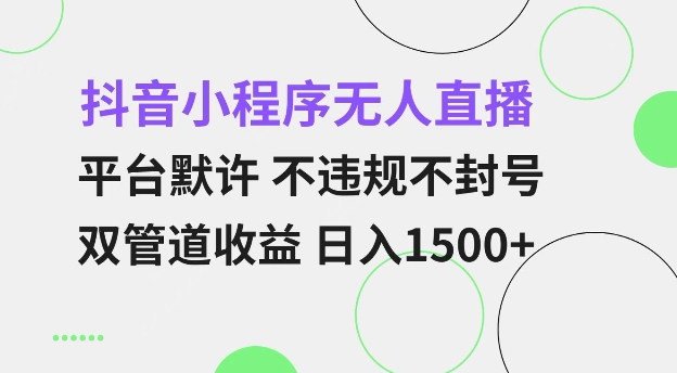 抖音小程序无人直播 平台默许 不违规不封号 双管道收益 日入多张 小白也能轻松操作【仅揭秘】-网赚项目平台
