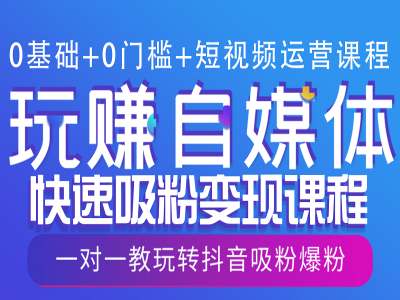 0基础+0门槛+短视频运营课程，玩赚自媒体快速吸粉变现课程，一对一教玩转抖音吸粉爆粉-网赚项目平台