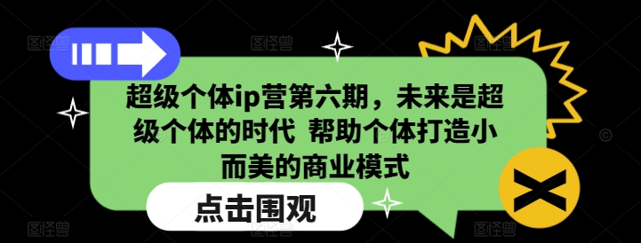 超级个体ip营第六期，未来是超级个体的时代  帮助个体打造小而美的商业模式-网赚项目平台