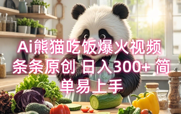 Ai熊猫吃饭爆火视频 条条原创 日入300+ 简单易上手-网赚项目平台