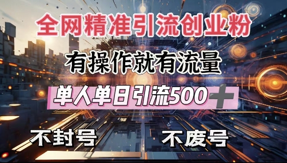 全网独家引流创业粉，有操作就有流量，单人单日引流500+，不封号、不费号-网赚项目平台