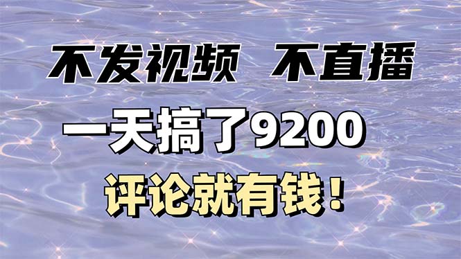 不发作品不直播，评论就有钱，一条最高10块，一天搞了9200-网赚项目平台