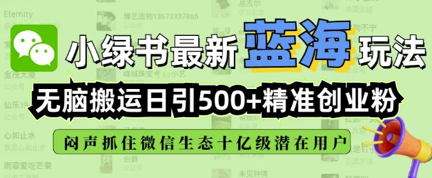 小绿书无脑搬运引流，全自动日引500精准创业粉，微信生态内又一个闷声发财的机会-网赚项目平台
