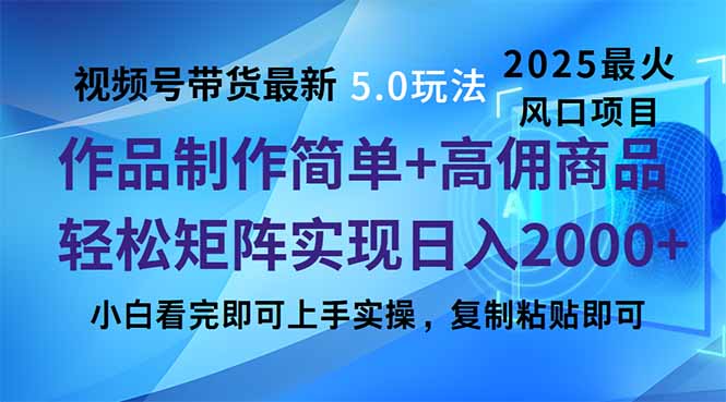 视频号带货最新5.0玩法，作品制作简单，当天起号，复制粘贴，轻松矩阵…-网赚项目平台
