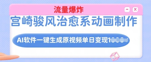 宫崎骏风治愈系动画制作，AI软件一键生成原创视频流量爆炸，单日变现多张，详细实操流程-网赚项目平台