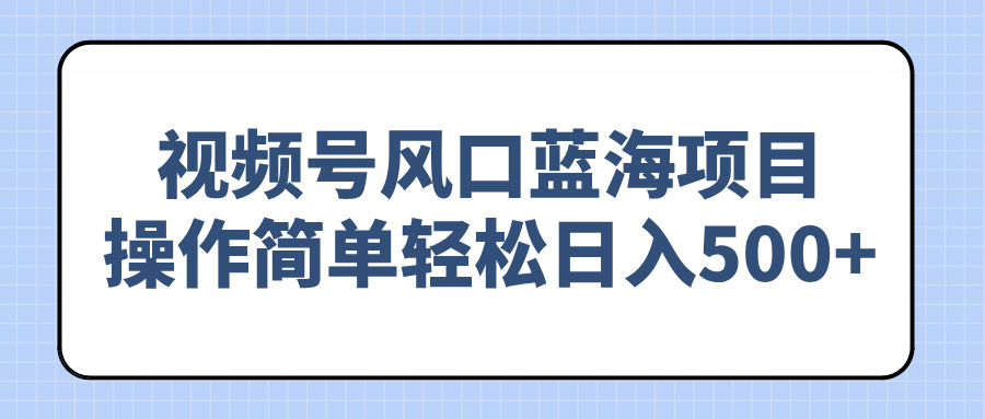 视频号风口蓝海项目，操作简单轻松日入500+-网赚项目平台