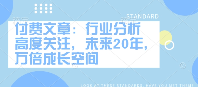 付费文章：行业分析 高度关注，未来20年，万倍成长空间-网赚项目平台