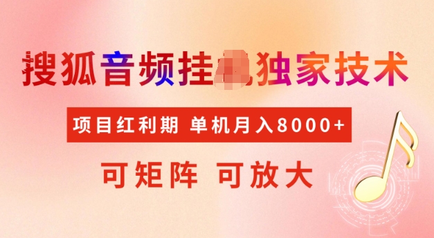 首发搜狐音频挂JI，项目红利期，可矩阵可放大，稳定月入5k【揭秘】-网赚项目平台