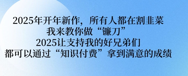 2025年开年新作，所有人都在割韭菜，我来教你做“镰刀” 2025让支持我的好兄弟们都可以通过“知识付费”拿到满意的成绩【揭秘】-网赚项目平台