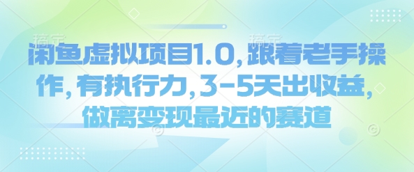 闲鱼虚拟项目1.0，跟着老手操作，有执行力，3-5天出收益，做离变现最近的赛道-网赚项目平台