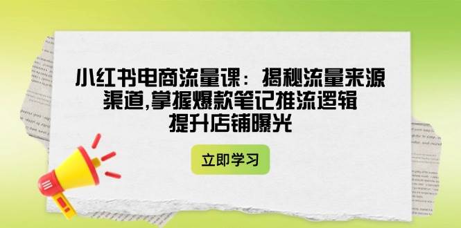 小红书电商流量课：揭秘流量来源渠道,掌握爆款笔记推流逻辑,提升店铺曝光-网赚项目平台