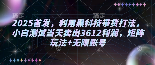 2025首发，利用黑科技带货打法，小白测试当天卖出3612利润，矩阵玩法+无限账号【揭秘】-网赚项目平台