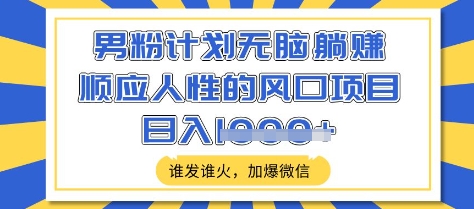 男粉计划无脑躺Z，顺应人性的风口项目，谁发谁火，加爆微信，日入多张【揭秘】-网赚项目平台