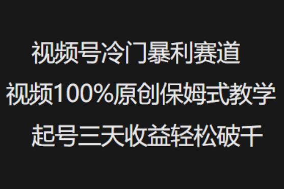 视频号冷门暴利赛道视频100%原创保姆式教学起号三天收益轻松破千-网赚项目平台