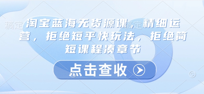 淘宝蓝海无货源课，精细运营，拒绝短平快玩法，拒绝简短课程凑章节-网赚项目平台