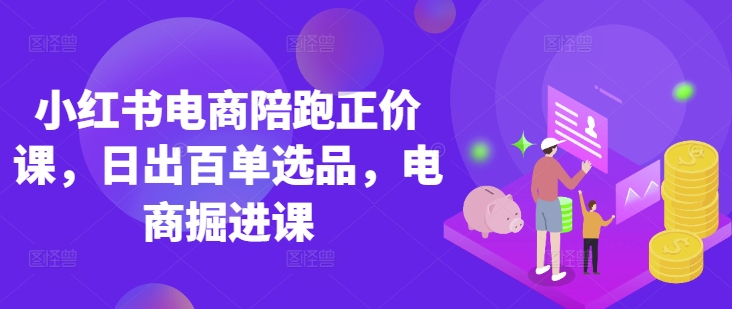 小红书电商陪跑正价课，小红书官方认证电商讲师教学，日出百单选品，电商掘进课-网赚项目平台