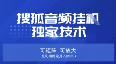 【搜狐音频挂G】独家技术，可矩阵可放大，红利期稳定月入8k【揭秘】-网赚项目平台