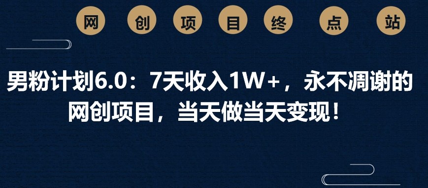 男粉计划6.0：7天收入1W+，永不凋谢的网创项目，当天做当天变现！-网赚项目平台