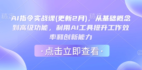 AI指令实战课(更新2月)，从基础概念到高级功能，利用AI工具提升工作效率和创新能力-网赚项目平台