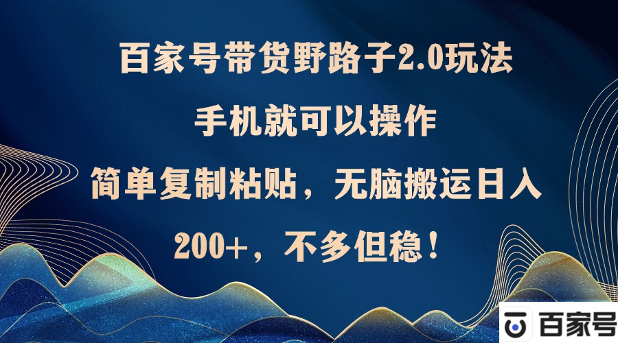 百家号带货野路子2.0玩法，手机就可以操作，简单复制粘贴，无脑搬运日…-网赚项目平台