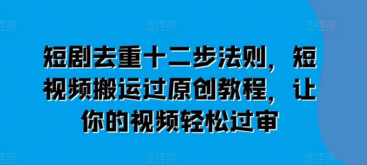 短剧去重十二步法则，短视频搬运过原创教程，让你的视频轻松过审-网赚项目平台