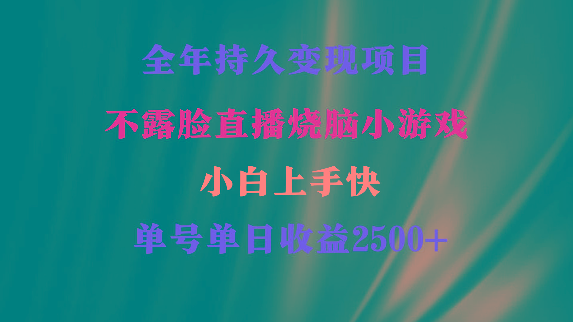 2024年 最优项目，烧脑小游戏不露脸直播  小白上手快 无门槛 一天收益2500+-网赚项目平台