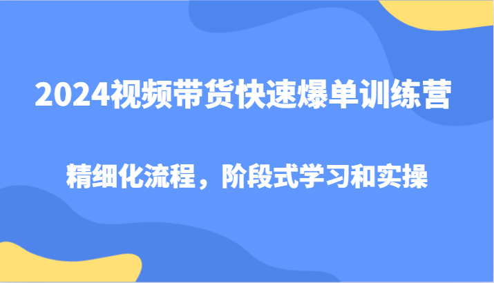 2024视频带货快速爆单训练营，精细化流程，阶段式学习和实操-网赚项目平台