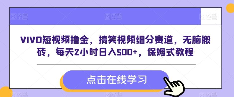 VIVO短视频撸金，搞笑视频细分赛道，无脑搬砖，每天2小时日入500+，保姆式教程-网赚项目平台