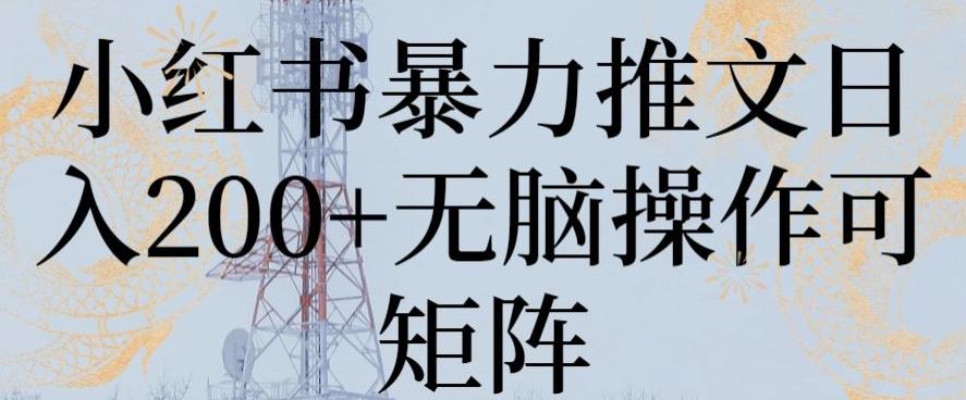 小红书暴力推文日入200+无脑操作可矩阵【揭秘】-网赚项目平台