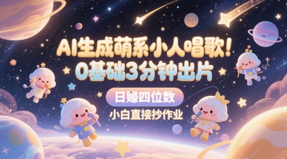 AI生成萌系小人唱歌，0基础3分钟出片，28个作品涨粉8.9W，单条最高19W赞，日入四位数，小白直接抄作业-网赚项目平台