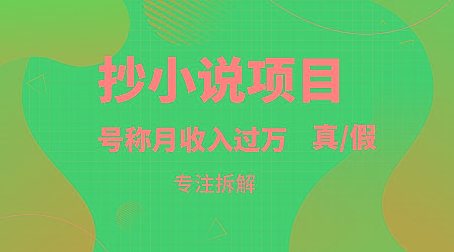 抄小说项目，号称月入过万，到底是否真实，能不能做，详细拆解-网赚项目平台