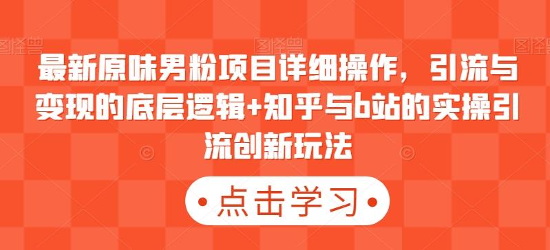 最新原味男粉项目详细操作，引流与变现的底层逻辑+知乎与b站的实操引流创新玩法-网赚项目平台