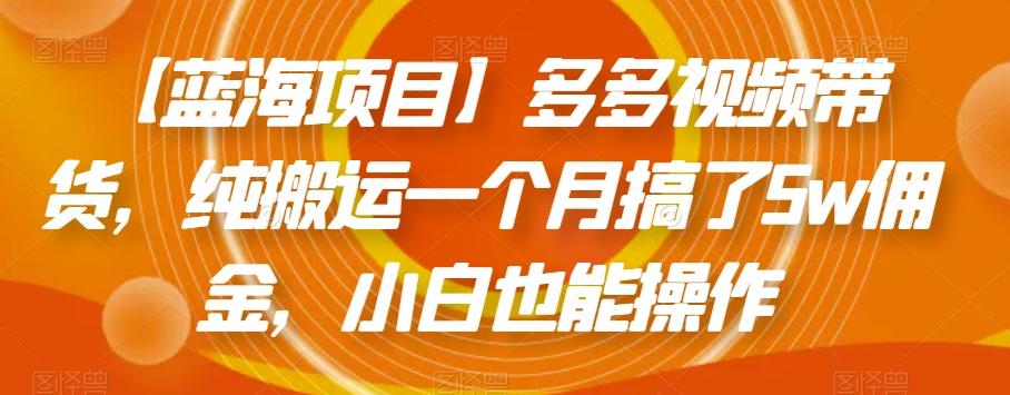 【蓝海项目】多多视频带货，纯搬运一个月搞了5w佣金，小白也能操作【揭秘】-网赚项目平台