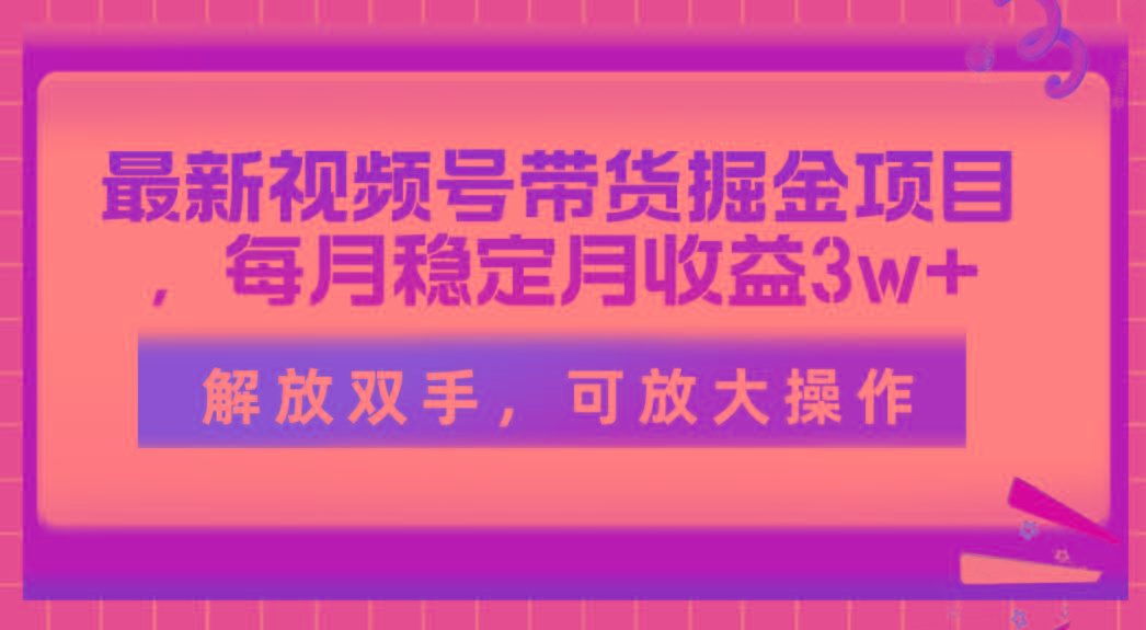 最新视频号带货掘金项目，每月稳定月收益3w+，解放双手，可放大操作-网赚项目平台