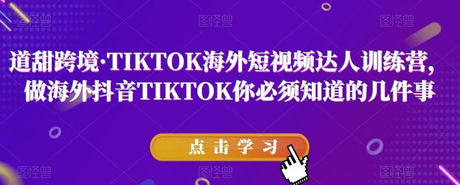道甜跨境·TIKTOK海外短视频达人训练营，做海外抖音TIKTOK你必须知道的几件事-网赚项目平台