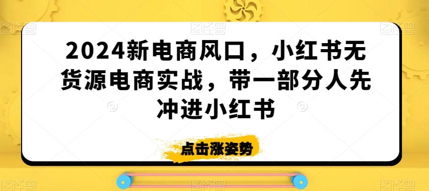 2024新电商风口，小红书无货源电商实战，带一部分人先冲进小红书-网赚项目平台