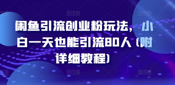 闲鱼引流创业粉玩法，小白一天也能引流80人(附详细教程)-网赚项目平台