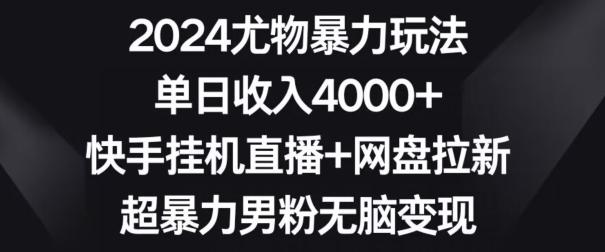 2024尤物暴力玩法，单日收入4000+，快手挂机直播+网盘拉新，超暴力男粉无脑变现【揭秘】-网赚项目平台