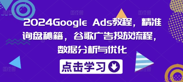 2024Google Ads教程，精准询盘秘籍，谷歌广告投放流程，数据分析与优化-网赚项目平台