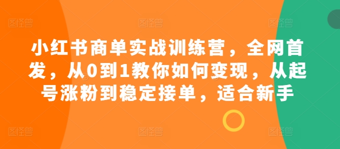 小红书商单实战训练营，全网首发，从0到1教你如何变现，从起号涨粉到稳定接单，适合新手-网赚项目平台