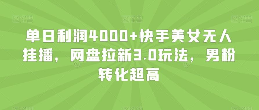单日利润4000+快手美女无人挂播，网盘拉新3.0玩法，男粉转化超高【揭秘】-网赚项目平台