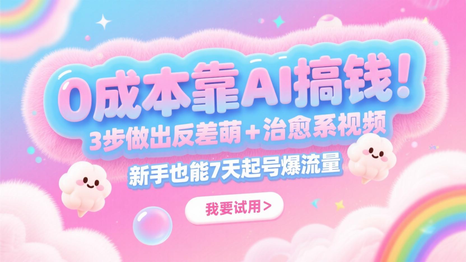 0成本靠AI搞钱！3步做出反差萌+治愈系视频，新手也能7天起号爆流量，月入5位数-网赚项目平台