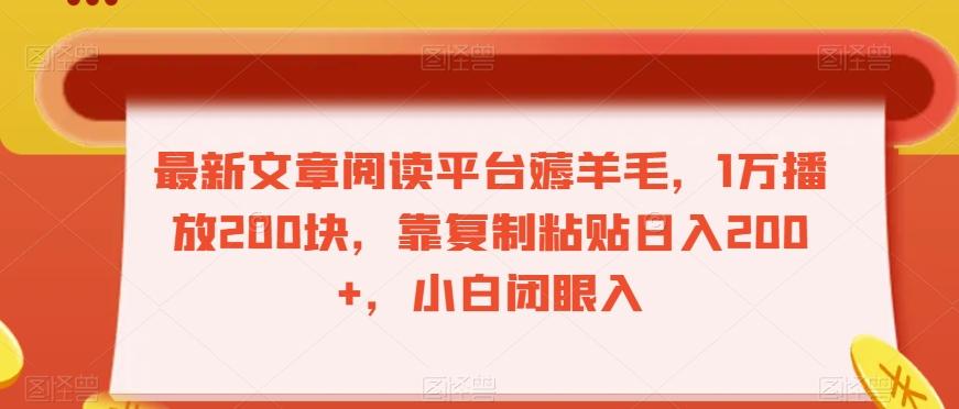 最新文章阅读平台薅羊毛，1万播放200块，靠复制粘贴日入200+，小白闭眼入【揭秘】-网赚项目平台