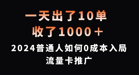 一天出了10单，收了1000+，2024普通人如何0成本入局流量卡推广【揭秘】-网赚项目平台