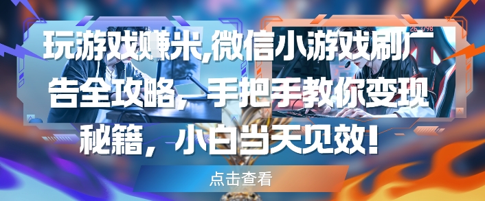 玩游戏挣米，微信小游戏刷广告全攻略，手把手教你变现秘籍，小白当天见效-网赚项目平台