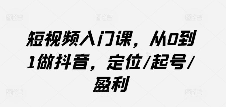 短视频入门课，从0到1做抖音，定位/起号/盈利-网赚项目平台