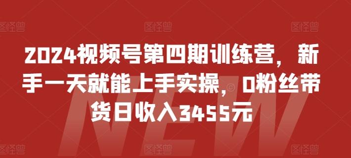 2024视频号第四期训练营，新手一天就能上手实操，0粉丝带货日收入3455元-网赚项目平台