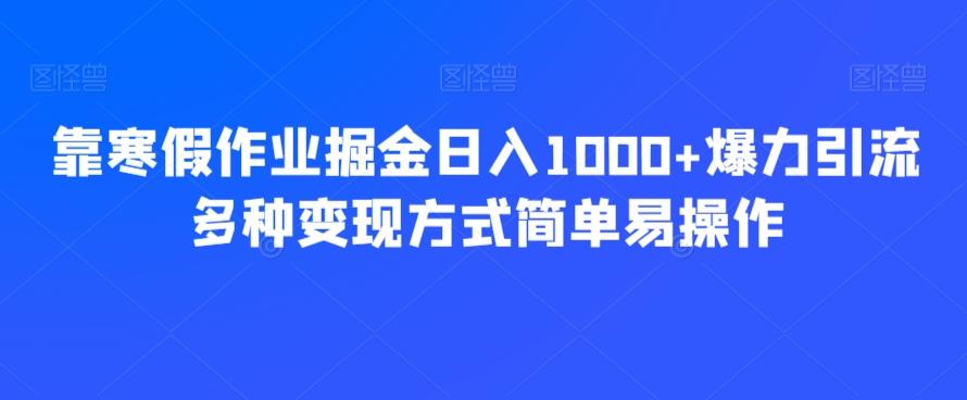 靠寒假作业掘金日入1000+爆力引流多种变现方式简单易操作-网赚项目平台